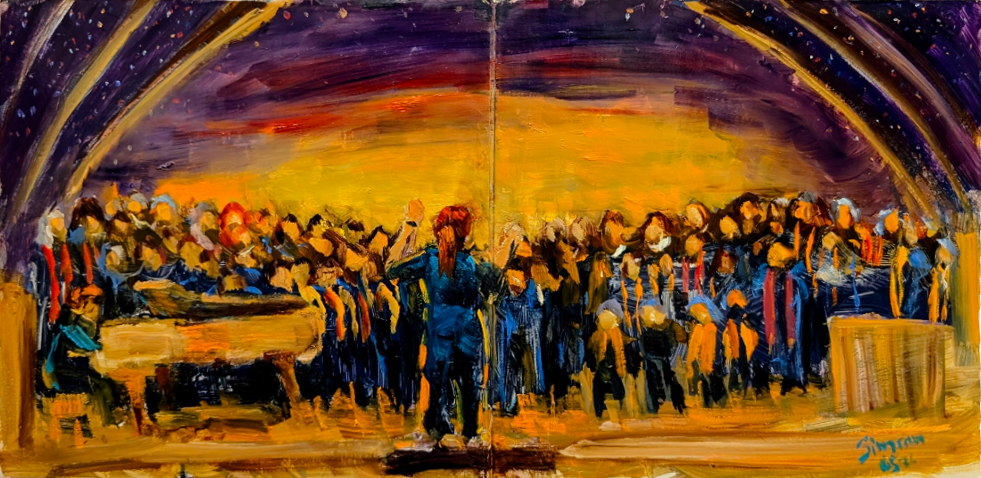 A beautiful painting of Rebecca conducting